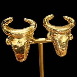 Vintage CHRISTIAN LACROIX Bullhead Clip Earrings  -Made in France